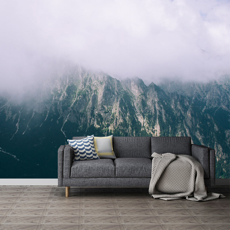 Foggy Mountain Wallpaper Mural Contemporary Waterproof Bedroom Wall Decor, Made to Measure Clearhalo 'Wall Decor' 'Wall Mural' 1501650