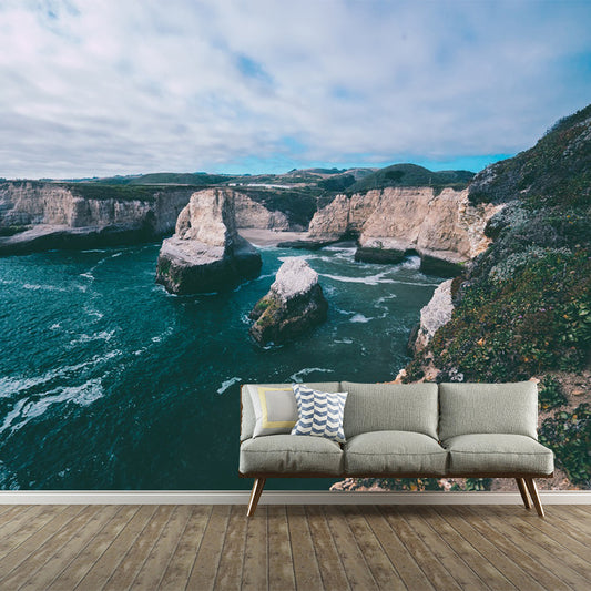 Mountain by the Riverside Mural Blue-Brown Modern Style Wall Covering for Living Room Clearhalo 'Wall Decor' 'Wall Mural' 1501655