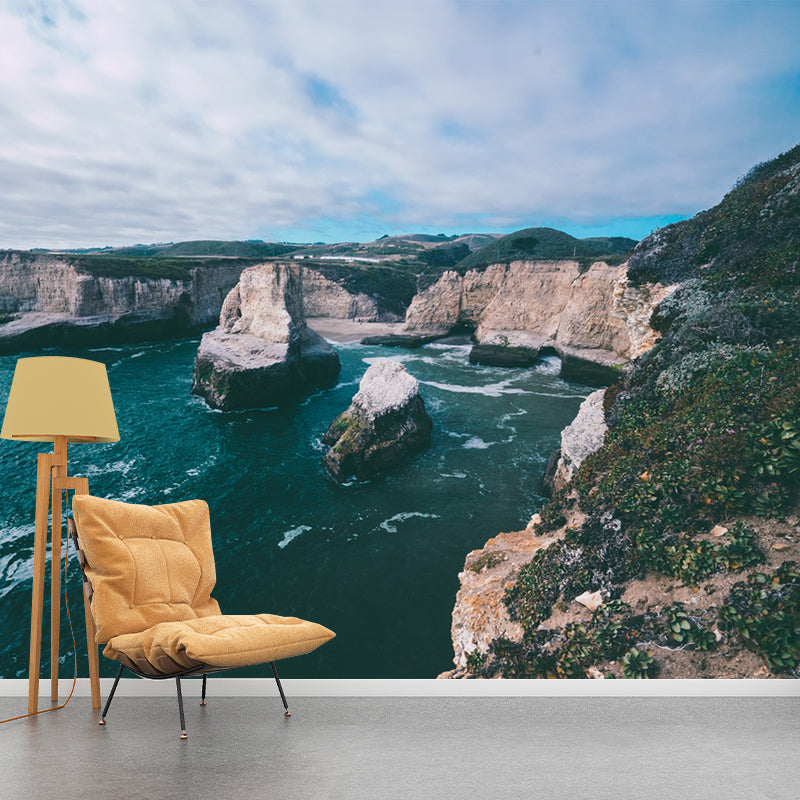 Mountain by the Riverside Mural Blue-Brown Modern Style Wall Covering for Living Room Clearhalo 'Wall Decor' 'Wall Mural' 1501656