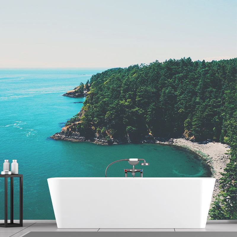 Blue-Green Seascape Wall Mural Forest Bay Modern Stain Resistant Wall Art for Home Blue-Green Clearhalo 'Wall Decor' 'Wall Mural' 1501659