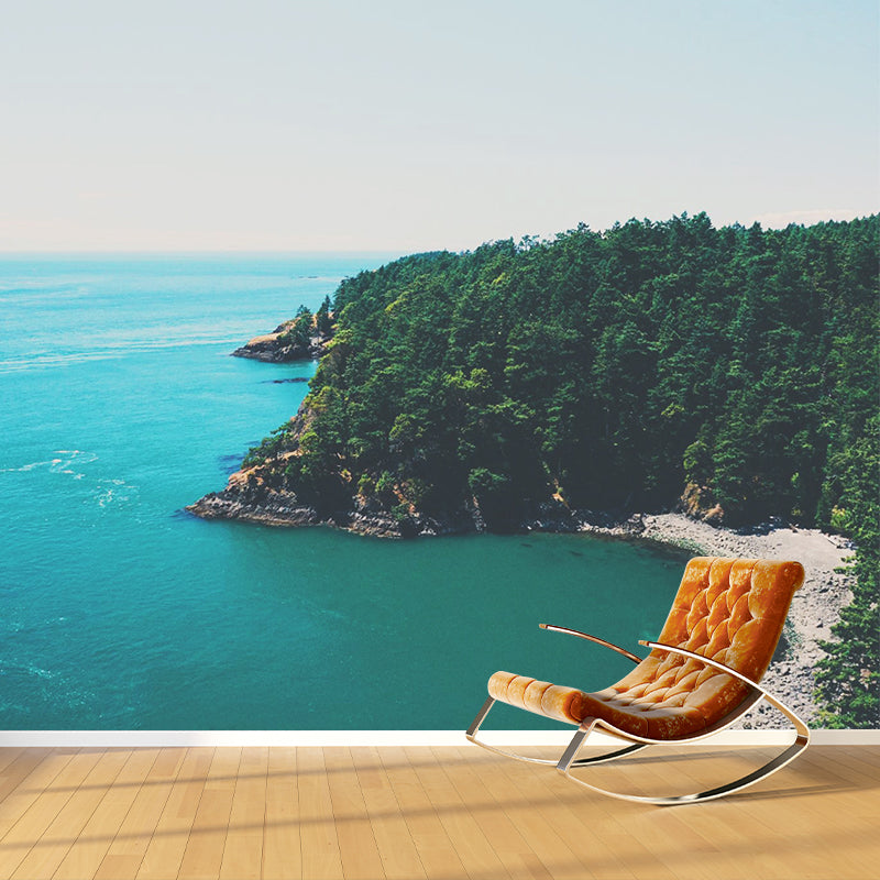 Blue-Green Seascape Wall Mural Forest Bay Modern Stain Resistant Wall Art for Home Clearhalo 'Wall Decor' 'Wall Mural' 1501660