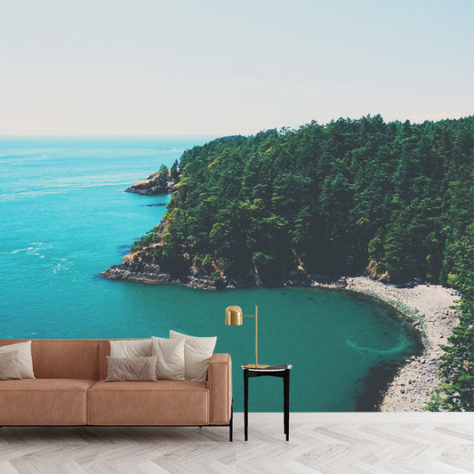 Blue-Green Seascape Wall Mural Forest Bay Modern Stain Resistant Wall Art for Home Clearhalo 'Wall Decor' 'Wall Mural' 1501661