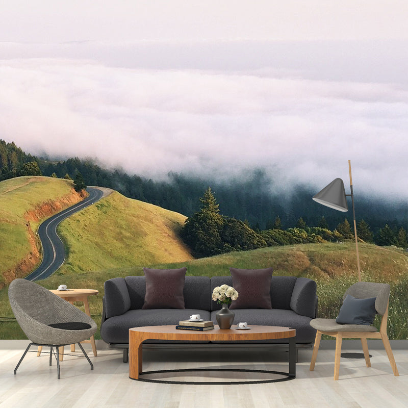 Green-White Modern Mural Decal Large Highway View from Meadow Wall Decor for Bedroom Clearhalo 'Wall Decor' 'Wall Mural' 1501666