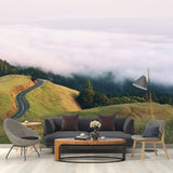 Green-White Modern Mural Decal Large Highway View from Meadow Wall Decor for Bedroom