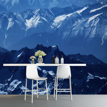Blue Snow Mountain Mural Wallpaper Landscape Stain-Proof Modernist Wall Decor for Home Blue Clearhalo 'Wall Decor' 'Wall Mural' 1501679