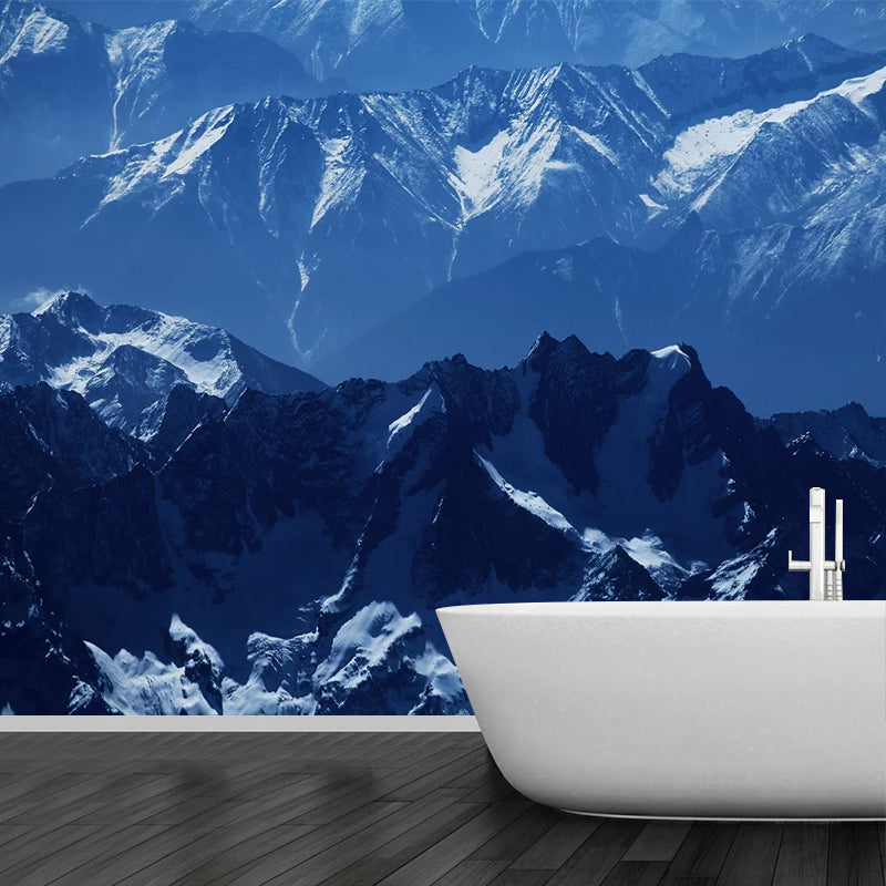 Blue Snow Mountain Mural Wallpaper Landscape Stain-Proof Modernist Wall Decor for Home Clearhalo 'Wall Decor' 'Wall Mural' 1501680