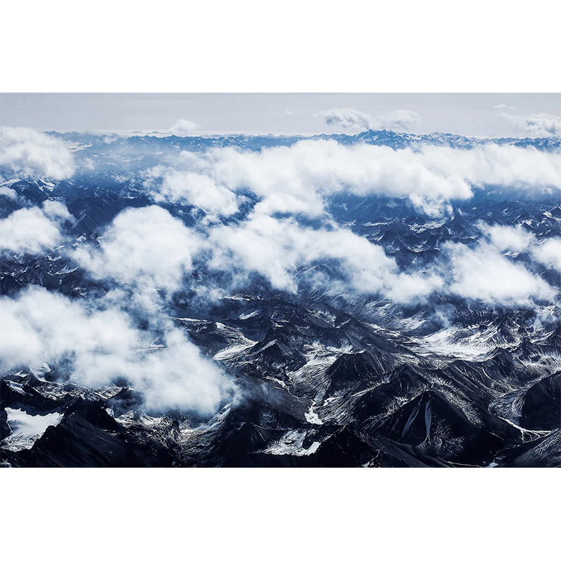 Smooth Large White Mural Modern Cloudy Mountain View from Sky Wall Covering, Custom-Made Clearhalo 'Wall Decor' 'Wall Mural' 1501687