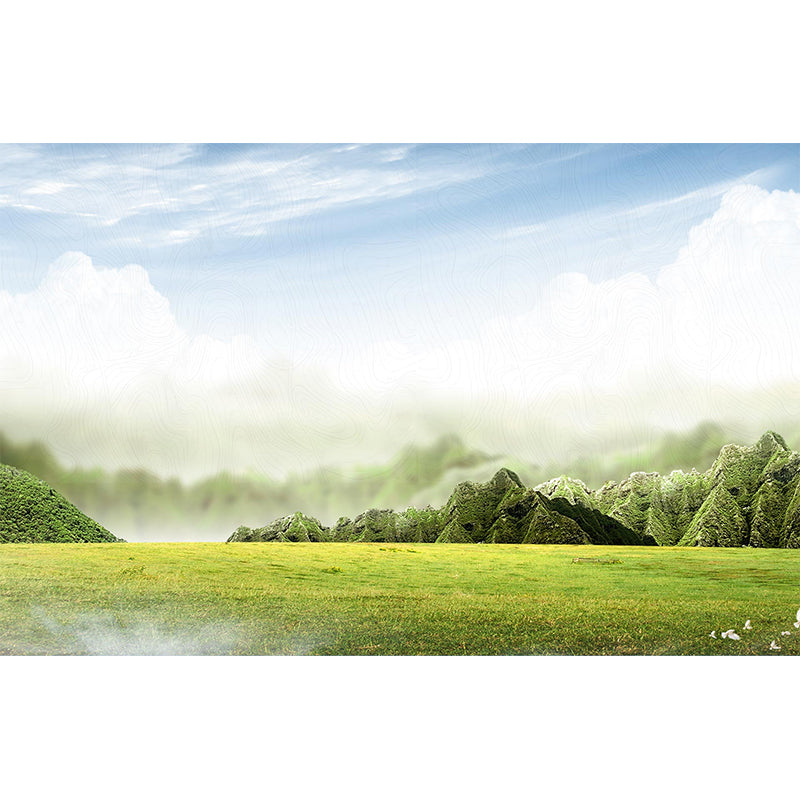 Picturesque Meadow Wall Covering Mural for Bedroom, Green, Customized Size Available Clearhalo 'Wall Decor' 'Wall Mural' 1501692