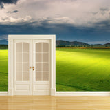 Non-Woven Waterproof Mural Modern Meadow with Moving Cloud Scenery Wall Decor in Green Clearhalo 'Wall Decor' 'Wall Mural' 1501700