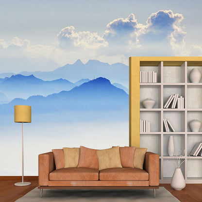 Blue Smoggy Mountain Landscape Mural Moisture Resistant Wall Art for Living Room Blue Clearhalo 'Wall Decor' 'Wall Mural' 1501744