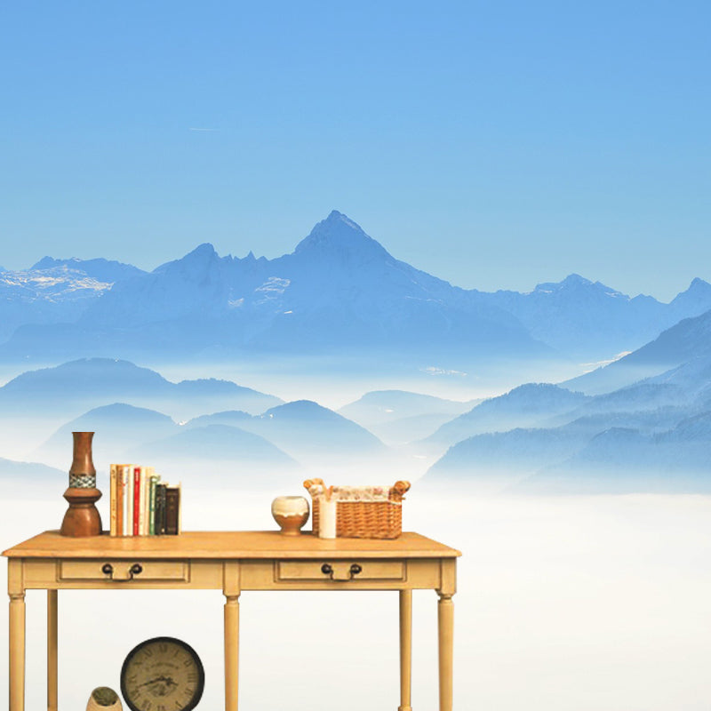 Large Hazy Mountains Mural Wallpaper Blue Non-Woven Cloth Wall Decor, Stain-Proof, Custom Print Clearhalo 'Wall Decor' 'Wall Mural' 1501805