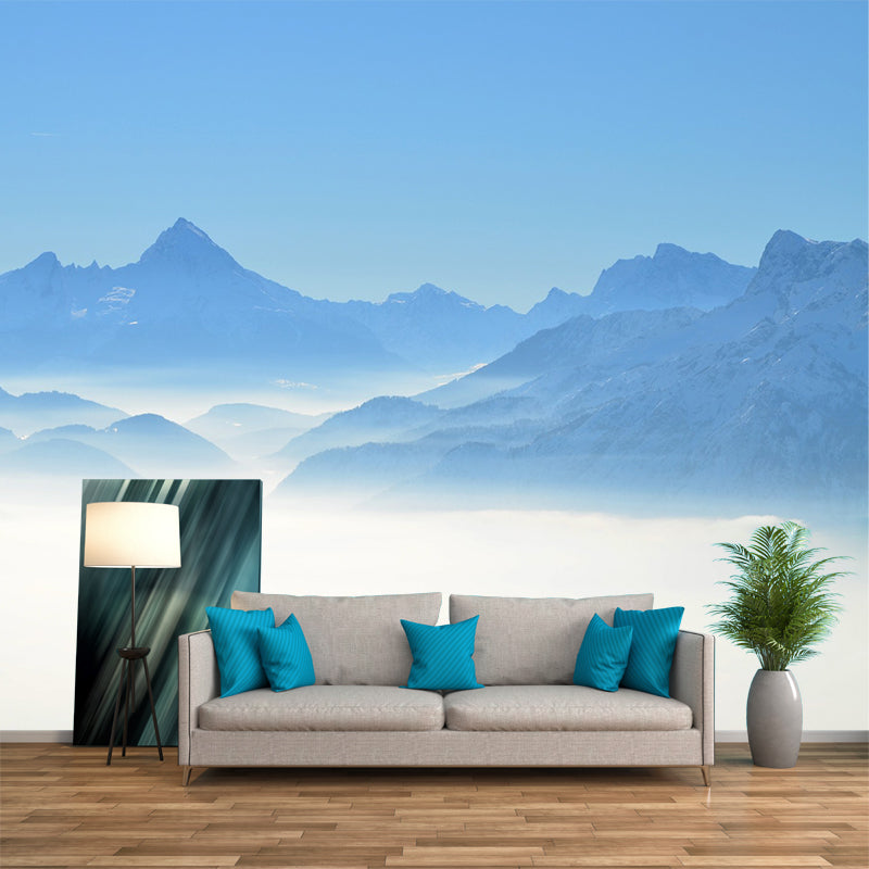 Large Hazy Mountains Mural Wallpaper Blue Non-Woven Cloth Wall Decor, Stain-Proof, Custom Print Clearhalo 'Wall Decor' 'Wall Mural' 1501806