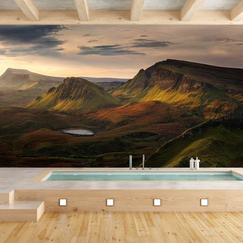 Morning Scenery The Quiraing Mural Modern Smooth Wall Covering in Brown for Bedroom Brown Clearhalo 'Wall Decor' 'Wall Mural' 1501809