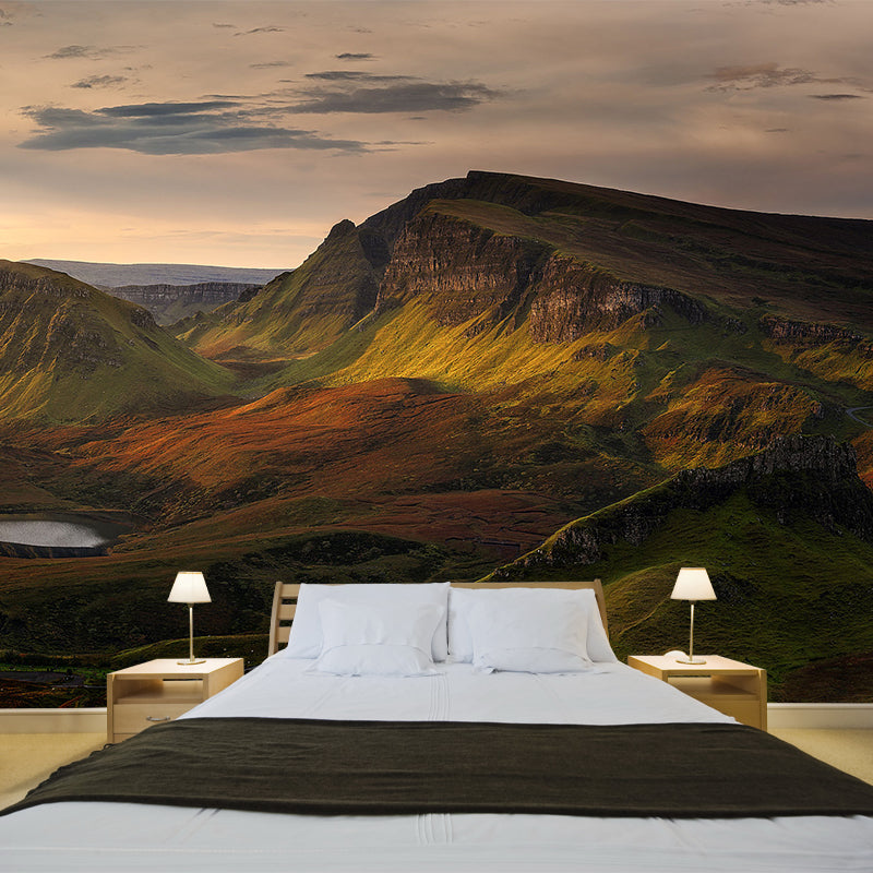 Morning Scenery The Quiraing Mural Modern Smooth Wall Covering in Brown for Bedroom Clearhalo 'Wall Decor' 'Wall Mural' 1501810