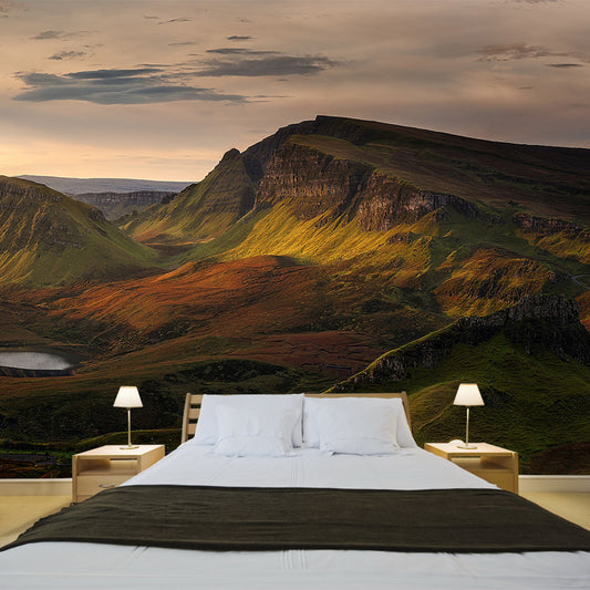 Morning Scenery The Quiraing Mural Modern Smooth Wall Covering in Brown for Bedroom Clearhalo 'Wall Decor' 'Wall Mural' 1501810