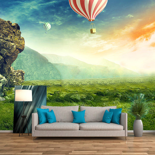 Magic Meadow with Balloon Mural for Kids Bedroom, Green, Customized Size Available Clearhalo 'Wall Decor' 'Wall Mural' 1501815