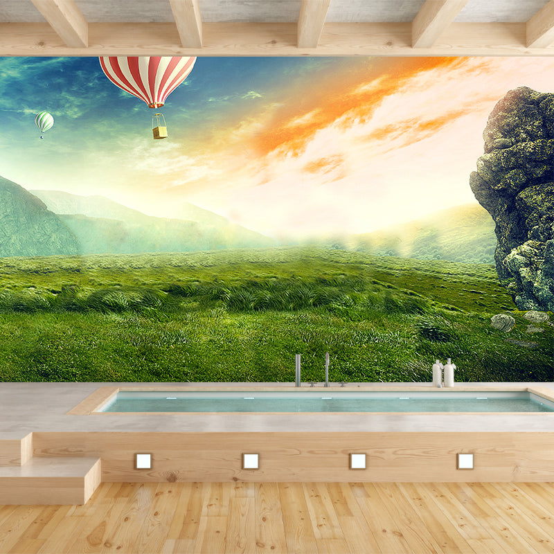 Magic Meadow with Balloon Mural for Kids Bedroom, Green, Customized Size Available Clearhalo 'Wall Decor' 'Wall Mural' 1501816