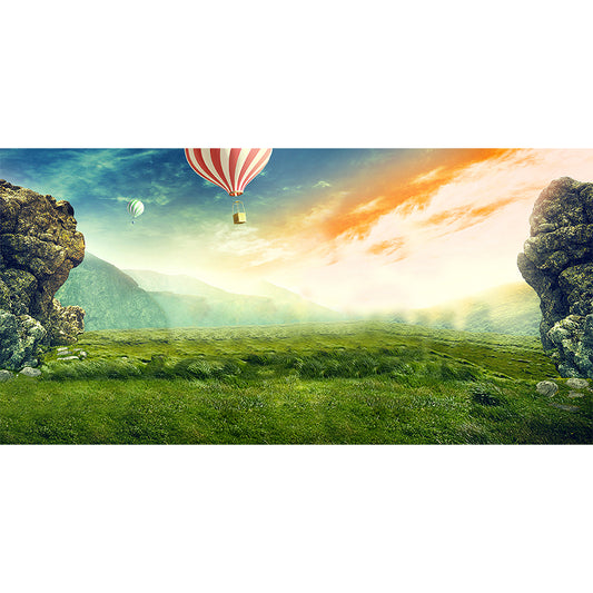 Magic Meadow with Balloon Mural for Kids Bedroom, Green, Customized Size Available Clearhalo 'Wall Decor' 'Wall Mural' 1501817