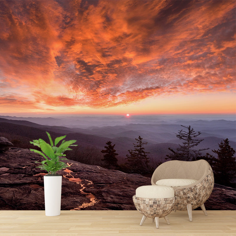 Mountain with Evening Glow Mural Decal Orange Contemporary Wall Art for Living Room Clearhalo 'Wall Decor' 'Wall Mural' 1501820
