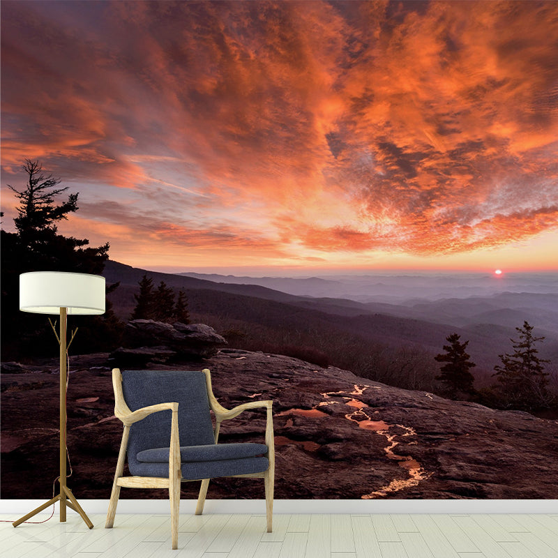 Mountain with Evening Glow Mural Decal Orange Contemporary Wall Art for Living Room Clearhalo 'Wall Decor' 'Wall Mural' 1501821