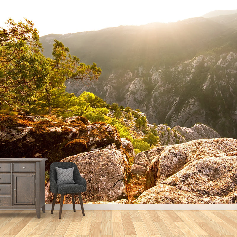 Brown Mountain Sunrise Scene Mural Waterproof Modern Style Living Room Wall Decor Brown Clearhalo 'Wall Decor' 'Wall Mural' 1501824