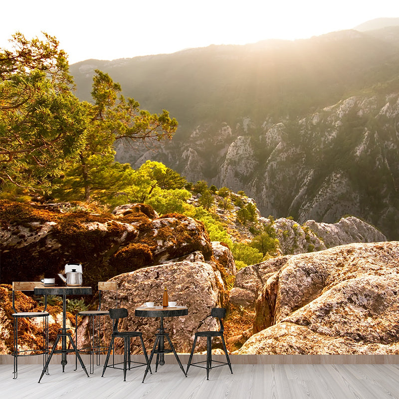 Brown Mountain Sunrise Scene Mural Waterproof Modern Style Living Room Wall Decor Clearhalo 'Wall Decor' 'Wall Mural' 1501825