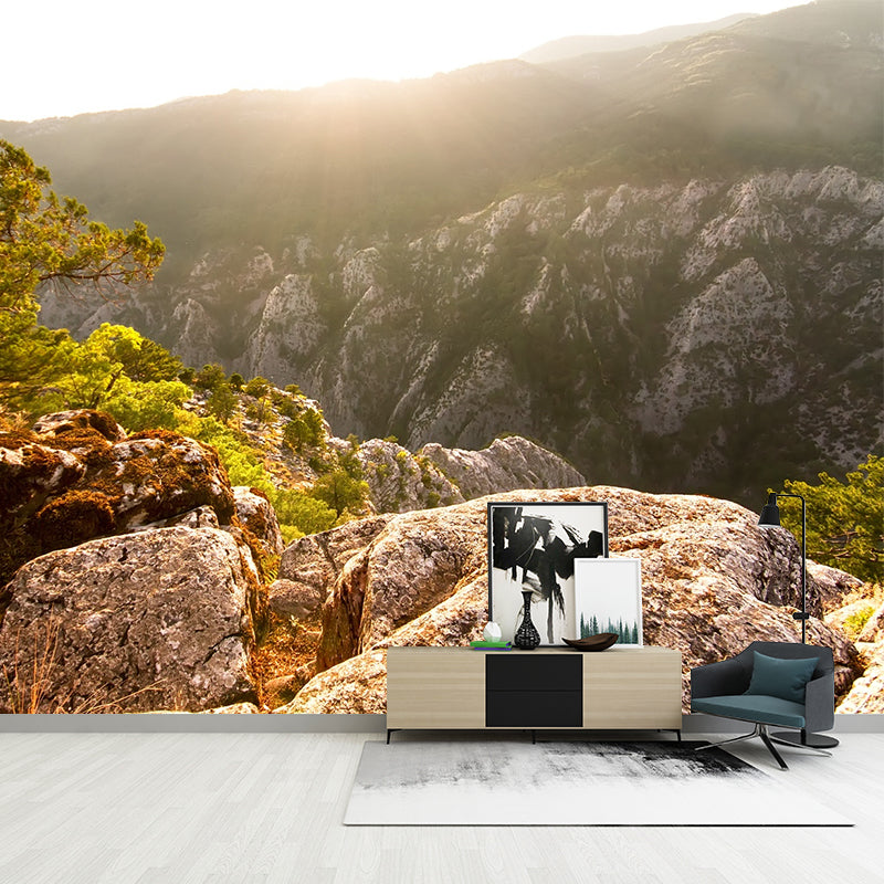 Brown Mountain Sunrise Scene Mural Waterproof Modern Style Living Room Wall Decor Clearhalo 'Wall Decor' 'Wall Mural' 1501826