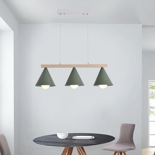 Nordic 3/5-Head Island Pendant with Iron Shade Green Tapered Ceiling Light Fixture 3 Green Clearhalo 'Ceiling Lights' 'Island Lights' Lighting' 150183