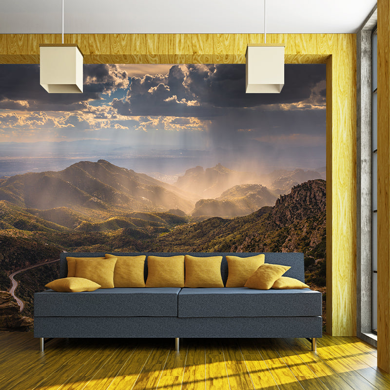 Midday Sunshine and Mountain Mural Brown Modernism Wall Art for Home, Optional Size Clearhalo 'Wall Decor' 'Wall Mural' 1501840