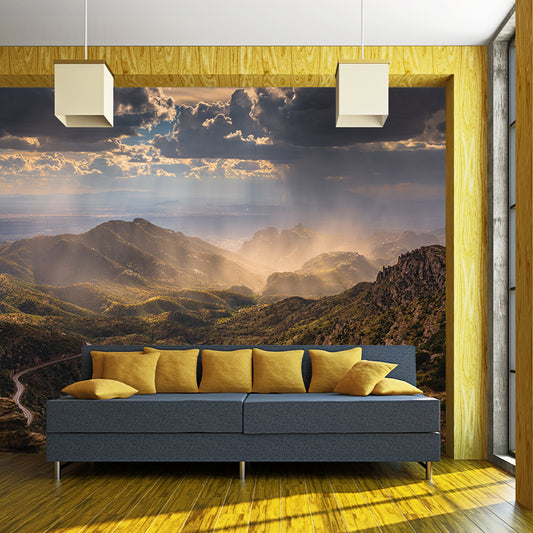 Midday Sunshine and Mountain Mural Brown Modernism Wall Art for Home, Optional Size Clearhalo 'Wall Decor' 'Wall Mural' 1501840