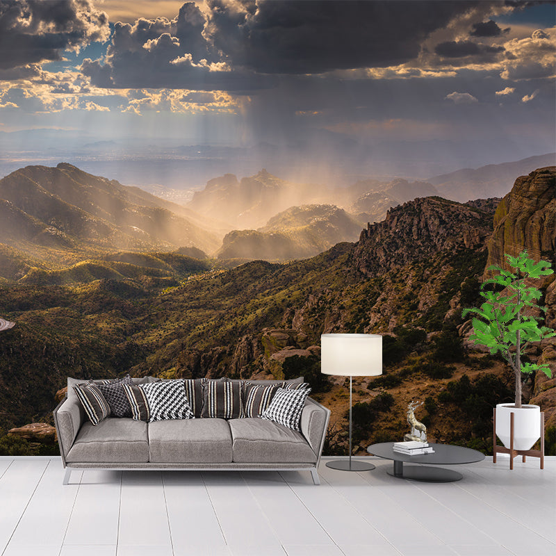 Midday Sunshine and Mountain Mural Brown Modernism Wall Art for Home, Optional Size Clearhalo 'Wall Decor' 'Wall Mural' 1501841