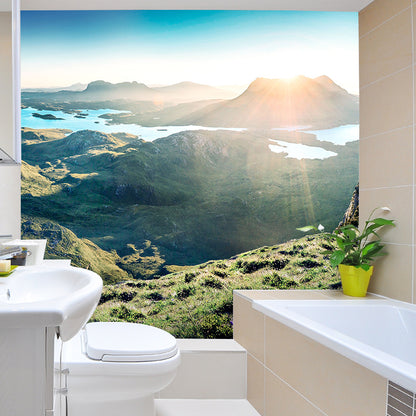 Green Sunshine Scenery Mural Mountain with Puddles Modern Washable Wall Covering Green Clearhalo 'Wall Decor' 'Wall Mural' 1501844