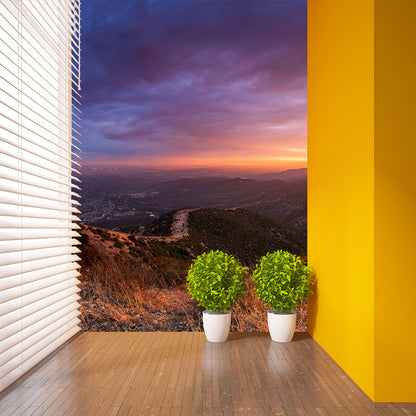 Purple Modernist Wallpaper Mural Big Sunset and Sinuous Road View from Mountain Wall Covering for Home Purple Clearhalo 'Wall Decor' 'Wall Mural' 1501859