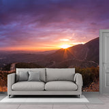 Purple Modernist Wallpaper Mural Big Sunset and Sinuous Road View from Mountain Wall Covering for Home Clearhalo 'Wall Decor' 'Wall Mural' 1501860