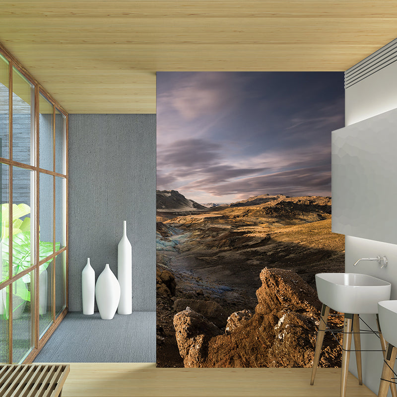 Large Scenery Wall Mural Modern Stunning Man by the Dried River Wall Decor in Brown Clearhalo 'Wall Decor' 'Wall Mural' 1501866