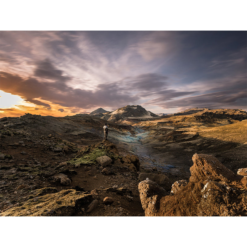 Large Scenery Wall Mural Modern Stunning Man by the Dried River Wall Decor in Brown Clearhalo 'Wall Decor' 'Wall Mural' 1501867