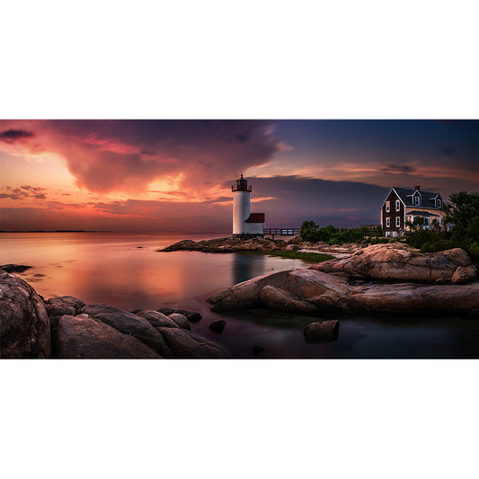 Riverside Lighthouse at Dusk Mural Orange Nordic Wall Art for Living Room, Custom Printed Clearhalo 'Wall Decor' 'Wall Mural' 1501872