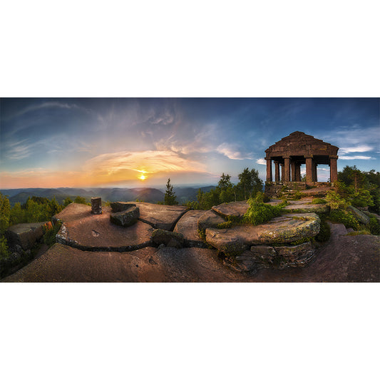 Huge Contemporary Mural Brown Sunset Stone Pavilion at Peak View Wall Decor, Custom Made Clearhalo 'Wall Decor' 'Wall Mural' 1501882