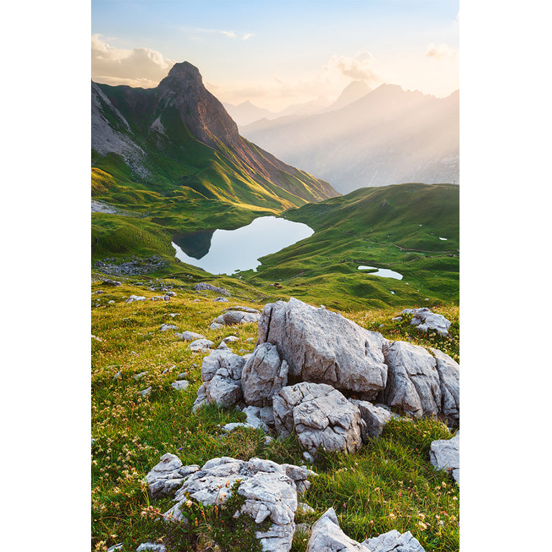 Mountain Puddle Scenery Wall Mural Modern Smooth Wall Covering in Green for Living Room Clearhalo 'Wall Decor' 'Wall Mural' 1501907