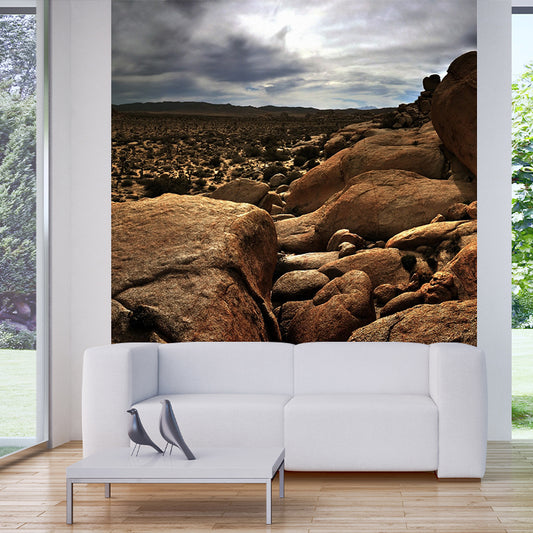 Desert Plants with Stone Mural Brown Modern Style Wall Covering for Accent Wall, Size Optional Brown