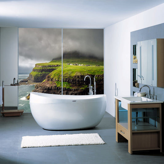 Scandinavian Scenery Wallpaper Mural Grey Sky with Meadow Seashore Wall Covering Clearhalo 'Wall Decor' 'Wall Mural' 1501975
