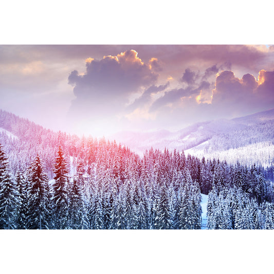 Pink Winter Cypress Mountain Mural Decal Stain Resistant Wall Covering for Accent Wall Clearhalo 'Wall Decor' 'Wall Mural' 1501987