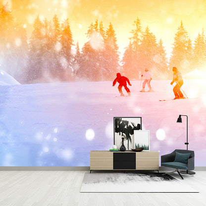 Lovely Kids Snow Skiing Mural Wallpaper for Bedroom, Yellow-Blue, Made to Measure Yellow Clearhalo 'Wall Decor' 'Wall Mural' 1502004