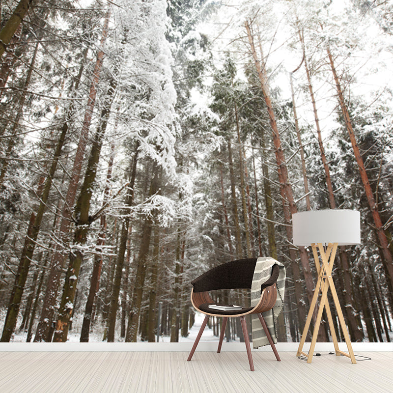 Brown Modern Art Mural Full Size Looking Up to Snow Forest Wall Covering for Living Room Brown Clearhalo 'Wall Decor' 'Wall Mural' 1502049