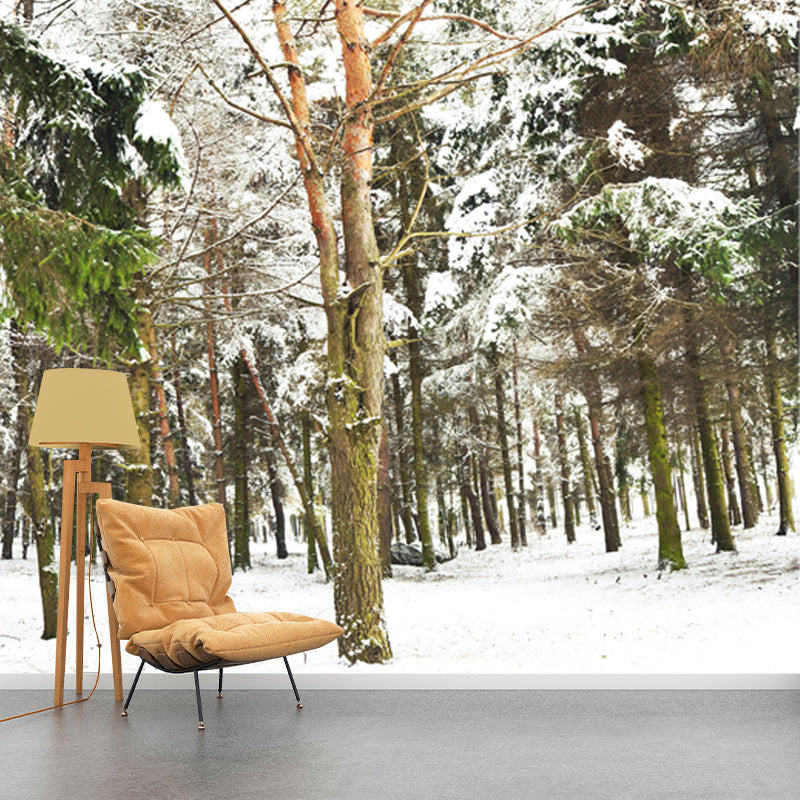 Non-Woven Washable Mural Modern Style Scenery Among the Snowy Forest Wall Decor in Green Clearhalo 'Wall Decor' 'Wall Mural' 1502055