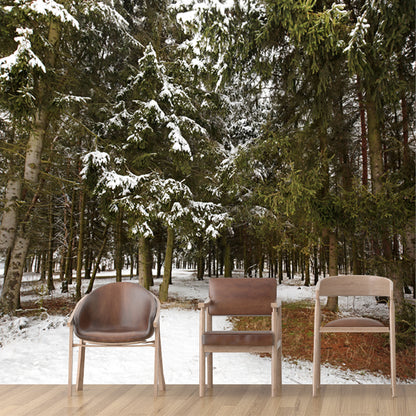 Green Winter Scenery Wall Mural Entrance to Snow Forest Modern Waterproof Wall Art for Home Green Clearhalo 'Wall Decor' 'Wall Mural' 1502064