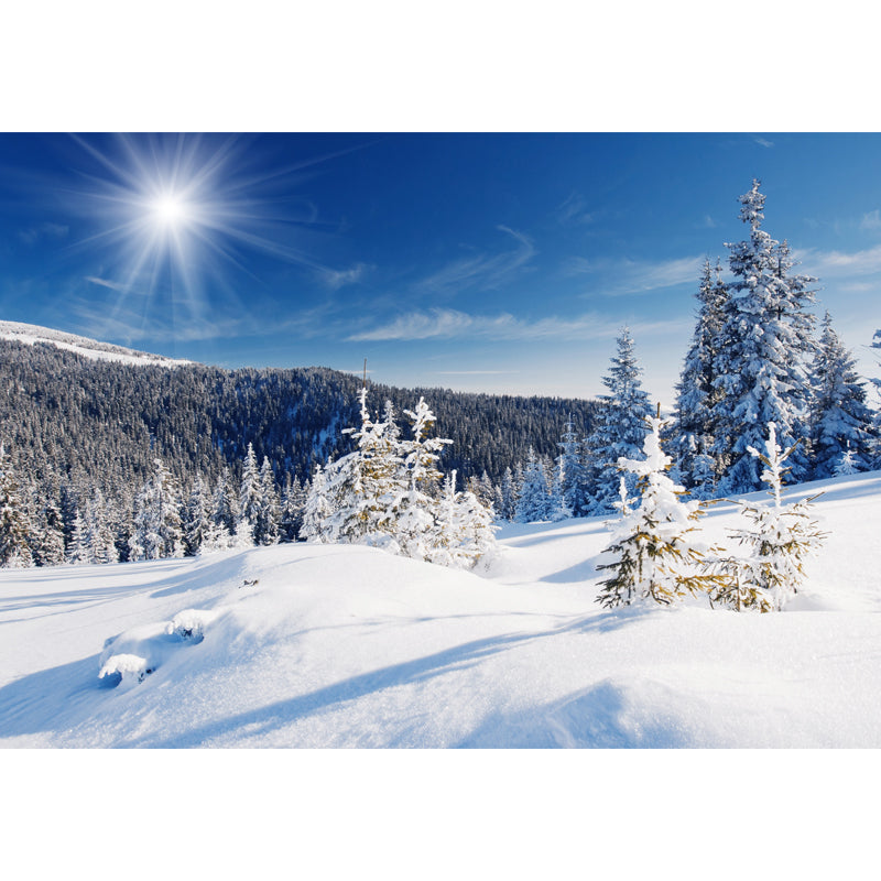 Snow Cypress Mountain Scenery Mural Contemporary Non-Woven Wall Covering in Blue Clearhalo 'Wall Decor' 'Wall Mural' 1502072