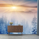 Modern Sunrise Snowy Cypress Mural Non-Woven Moisture Resistant Blue Wall Decor for Bedroom Clearhalo 'Wall Decor' 'Wall Mural' 1502111