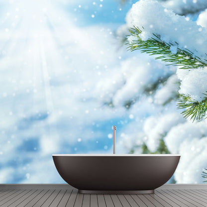 Photography Winter Rime Wall Mural Large Wall Art for Living Room, Custom Size Available White Clearhalo 'Wall Decor' 'Wall Mural' 1502129