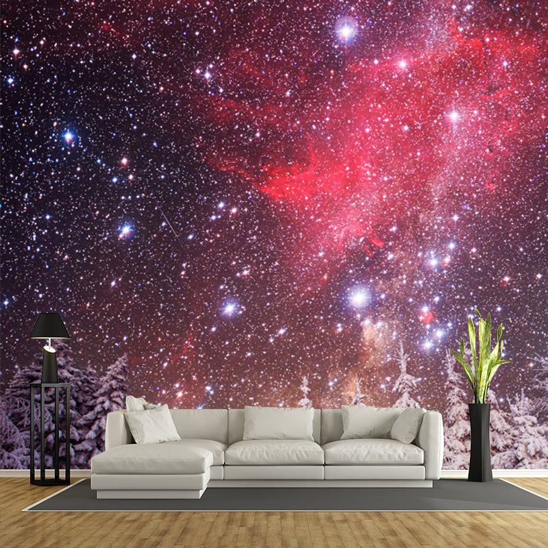 Magic Cypress Starry Night Mural Living Room Snowing Scenery Wall Decor, Custom Printed Clearhalo 'Wall Decor' 'Wall Mural' 1502141